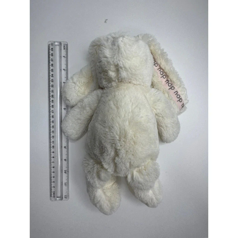 Brookstone Bunny Rabbit Plush NAP stuffed Animal White Pink Embroidered 14